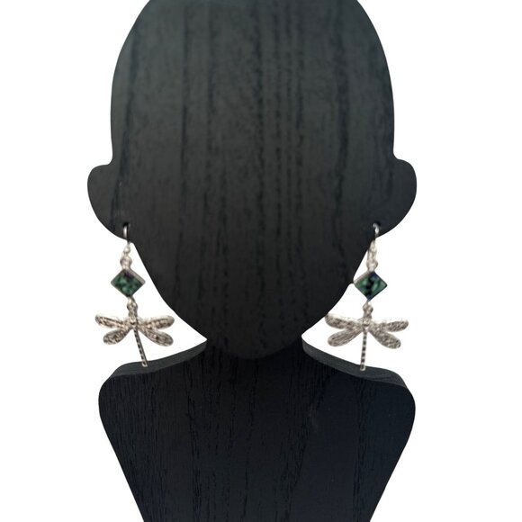 2/$24 Dragonfly Dangle Earrings With Abalone Shell & Silver Filigree Design - Picture 5 of 7